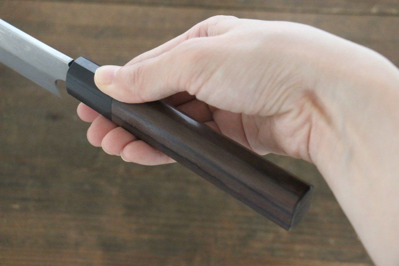 Hideo Kitaoka [Left Handed] White Steel No.2 Damascus Kiritsuke Yanagiba 240mm Shitan Handle - Japanny - Best Japanese Knife