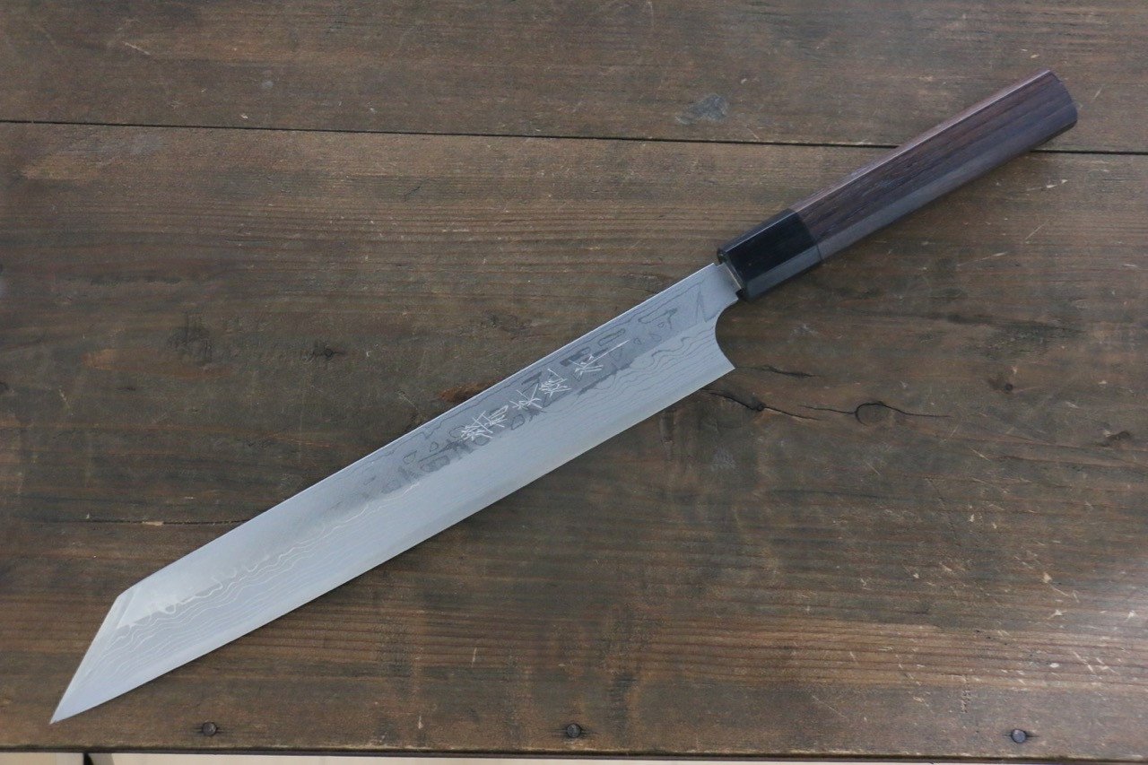 Hideo Kitaoka [Left Handed] White Steel No.2 Damascus Kiritsuke Yanagiba 270mm Shitan Handle - Japanny - Best Japanese Knife