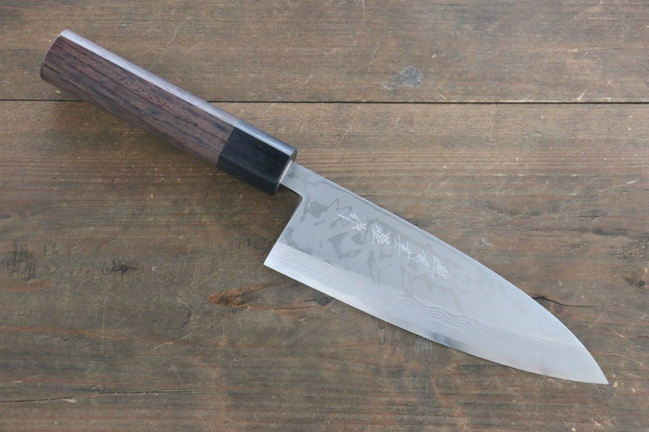 Hideo Kitaoka White Steel No.2 Damascus Deba 165mm Shitan Handle - Japanny - Best Japanese Knife