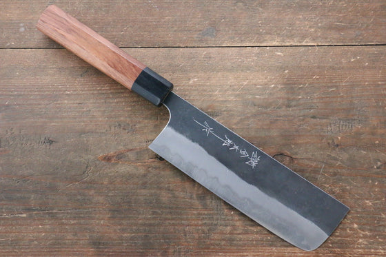 Yoshimi Kato Blue Super Clad Kurouchi Nakiri Japanese Chef Knife 165mm Honduras Handle - Japanny - Best Japanese Knife