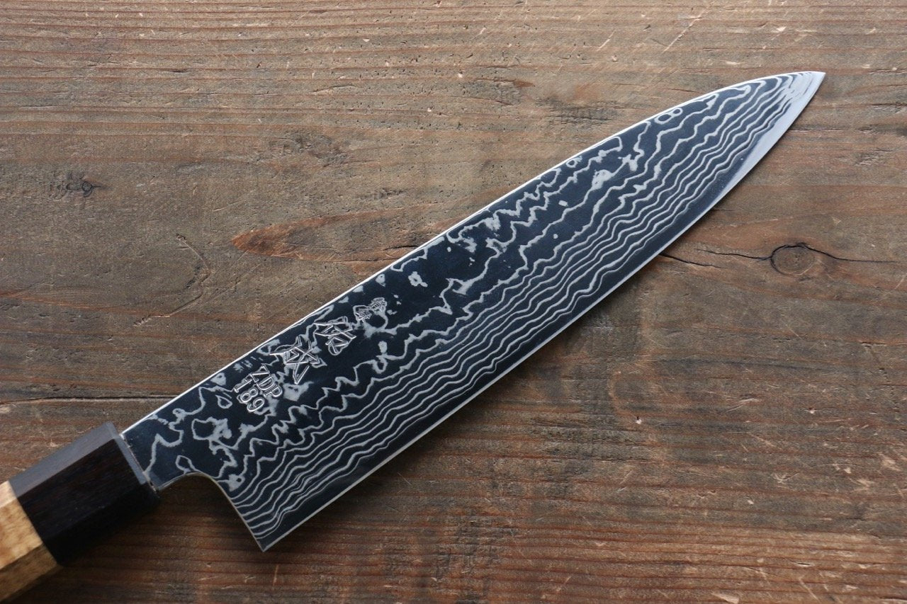 Sukenari ZDP189 Damascus Gyuto 210mm Marronnier Handle - Japanny - Best Japanese Knife