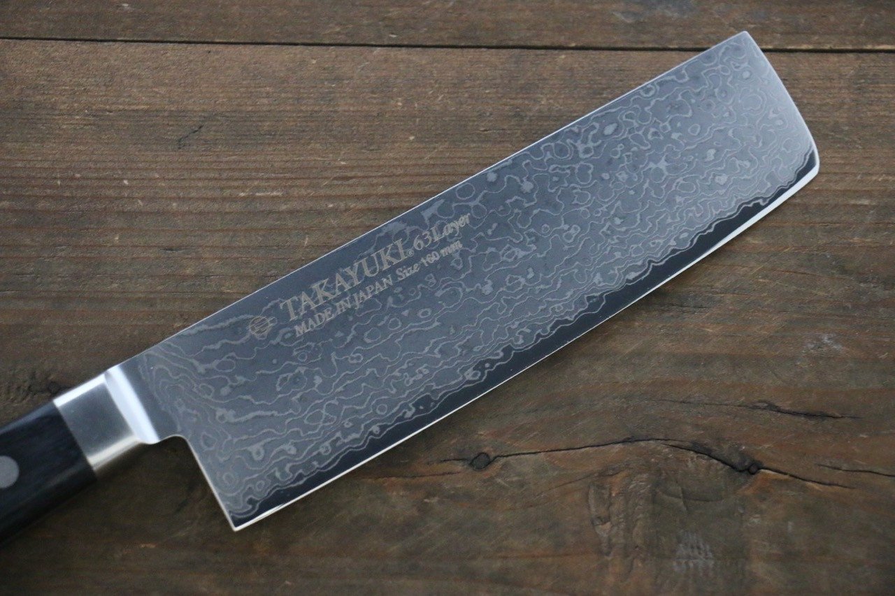 Sakai Takayuki Molybdenum 63 Layer Damascus Nakiri 160mm - Japanny - Best Japanese Knife