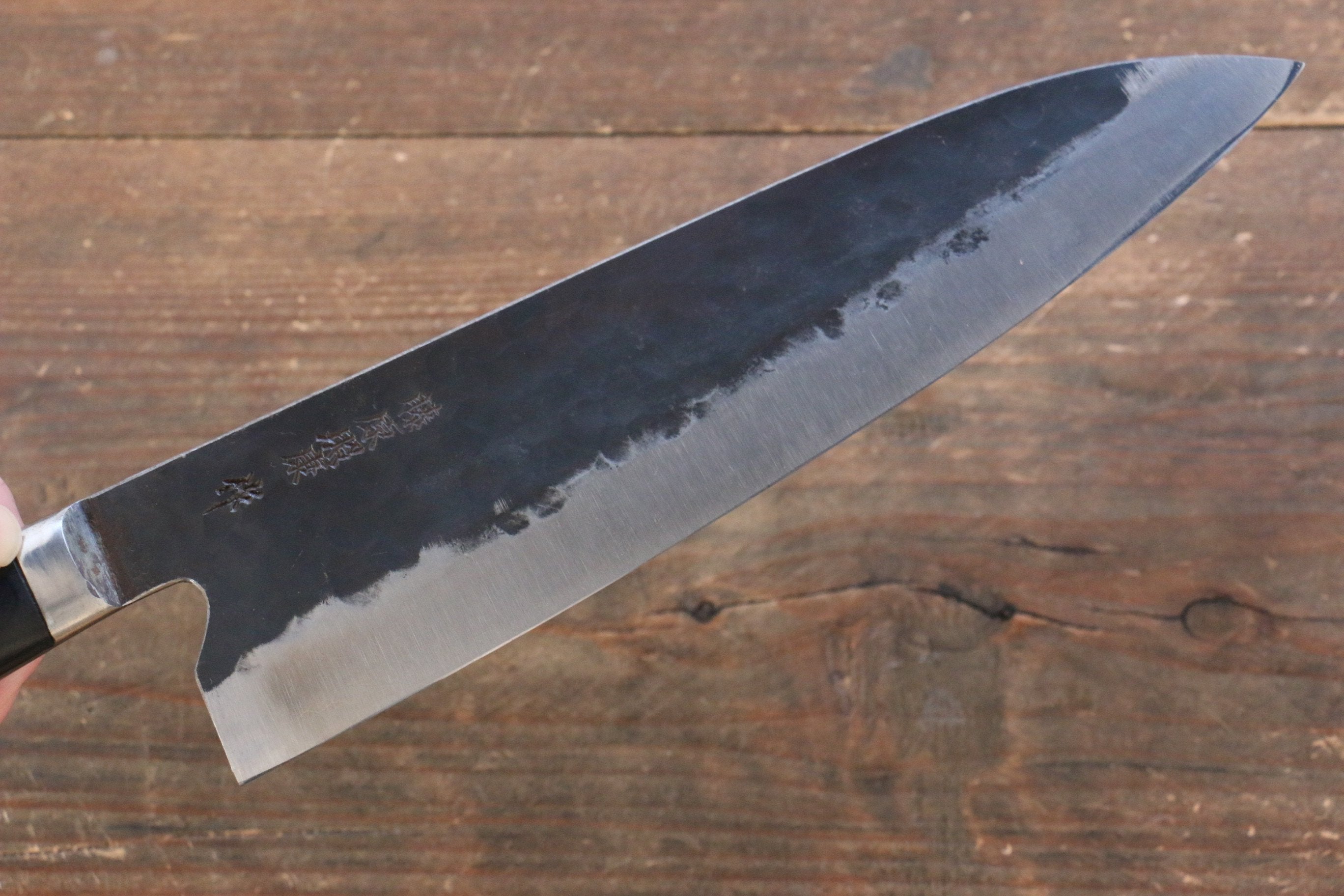 Fujiwara Teruyasu Fujiwara Teruyasu Denka Blue Super Black Finished Gyuto 210mm with Black Pakka wood Handle - Japanny - Best Japanese Knife
