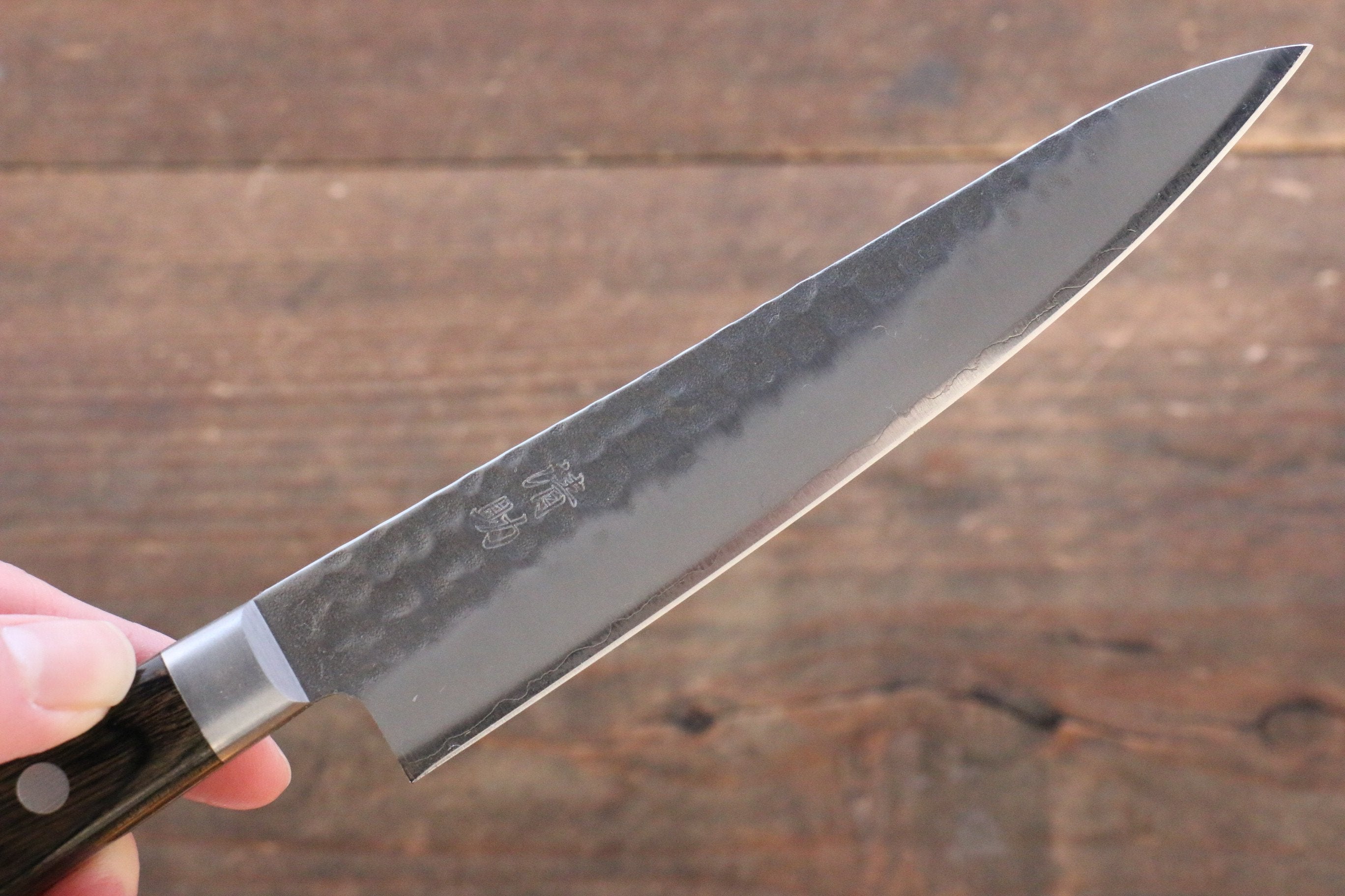 Seisuke AUS8 Hammered Petty-Utility 135mm Brown Pakka wood Handle - Japanny - Best Japanese Knife