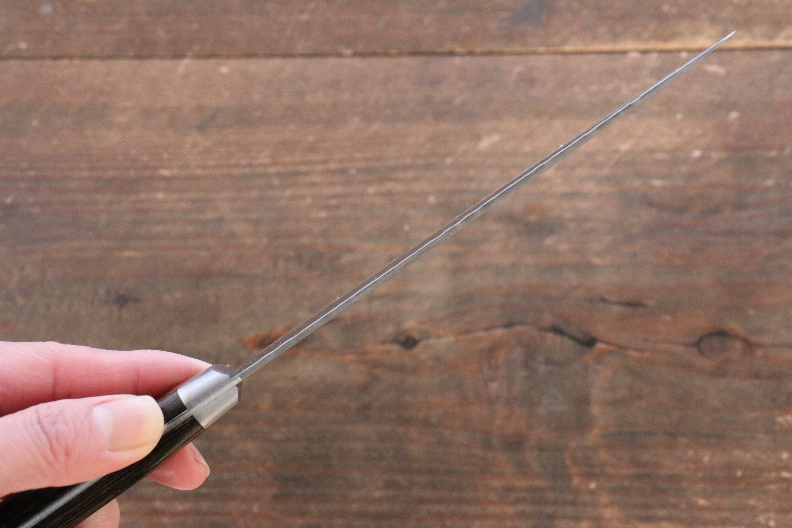 Seisuke AUS8 Hammered Petty-Utility 135mm Brown Pakka wood Handle - Japanny - Best Japanese Knife