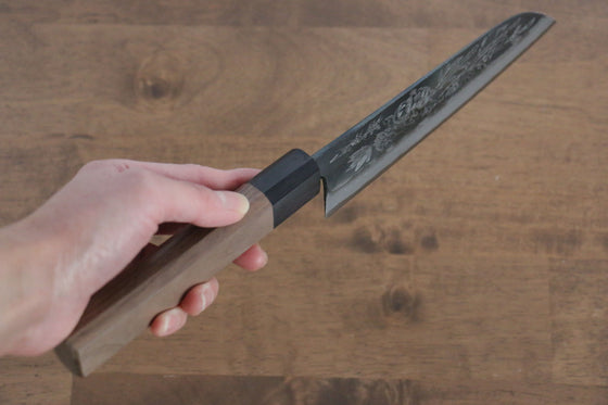 Sakai Takayuki Blue Steel No.2 Kurouchi Koshitantan engraving Santoku 170mm Walnut Handle - Japanny - Best Japanese Knife