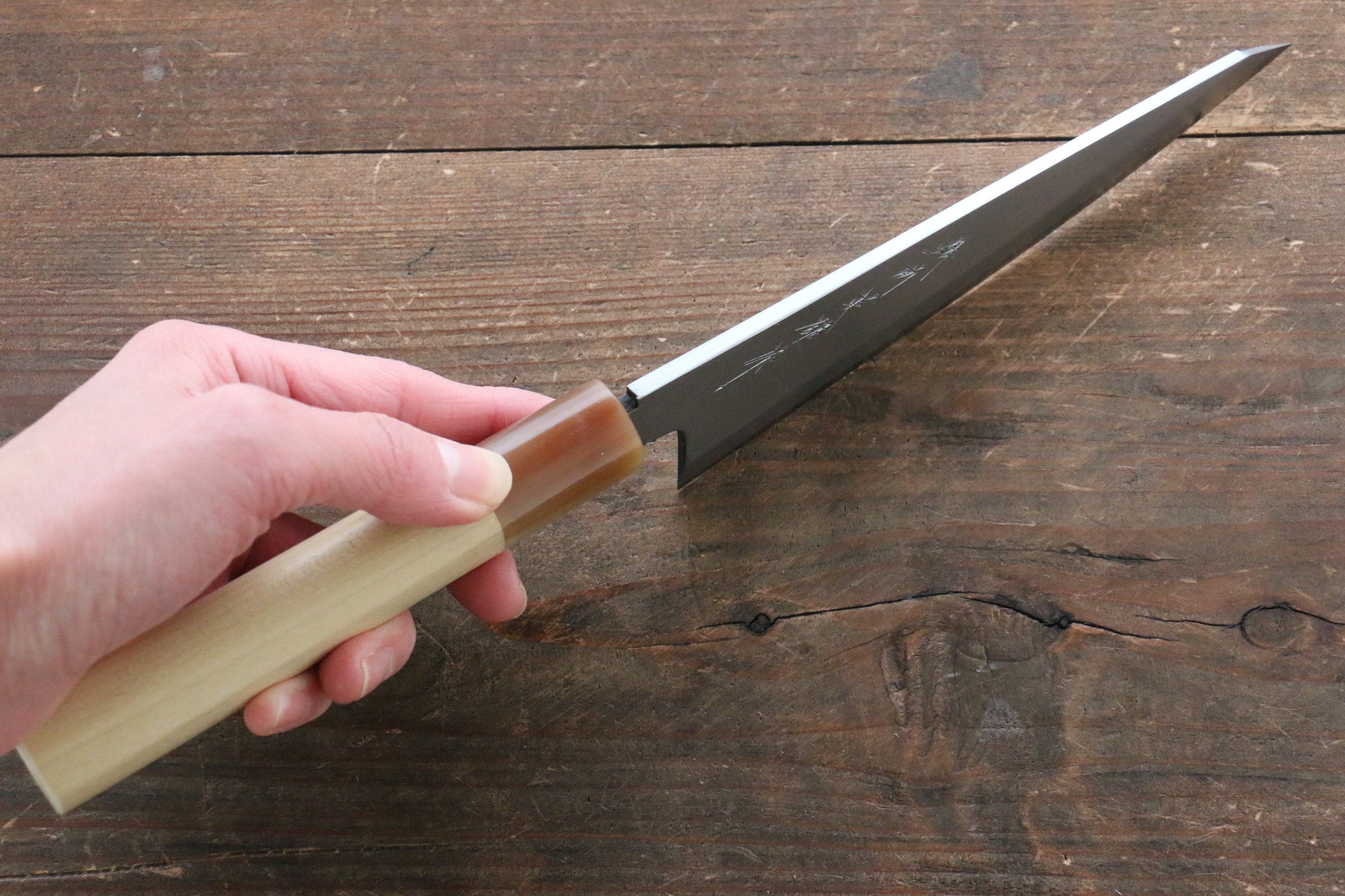 Hideo Kitaoka Blue Steel No.2 Damascus Honesuki Boning 150mm with Magnolia Handle - Japanny - Best Japanese Knife