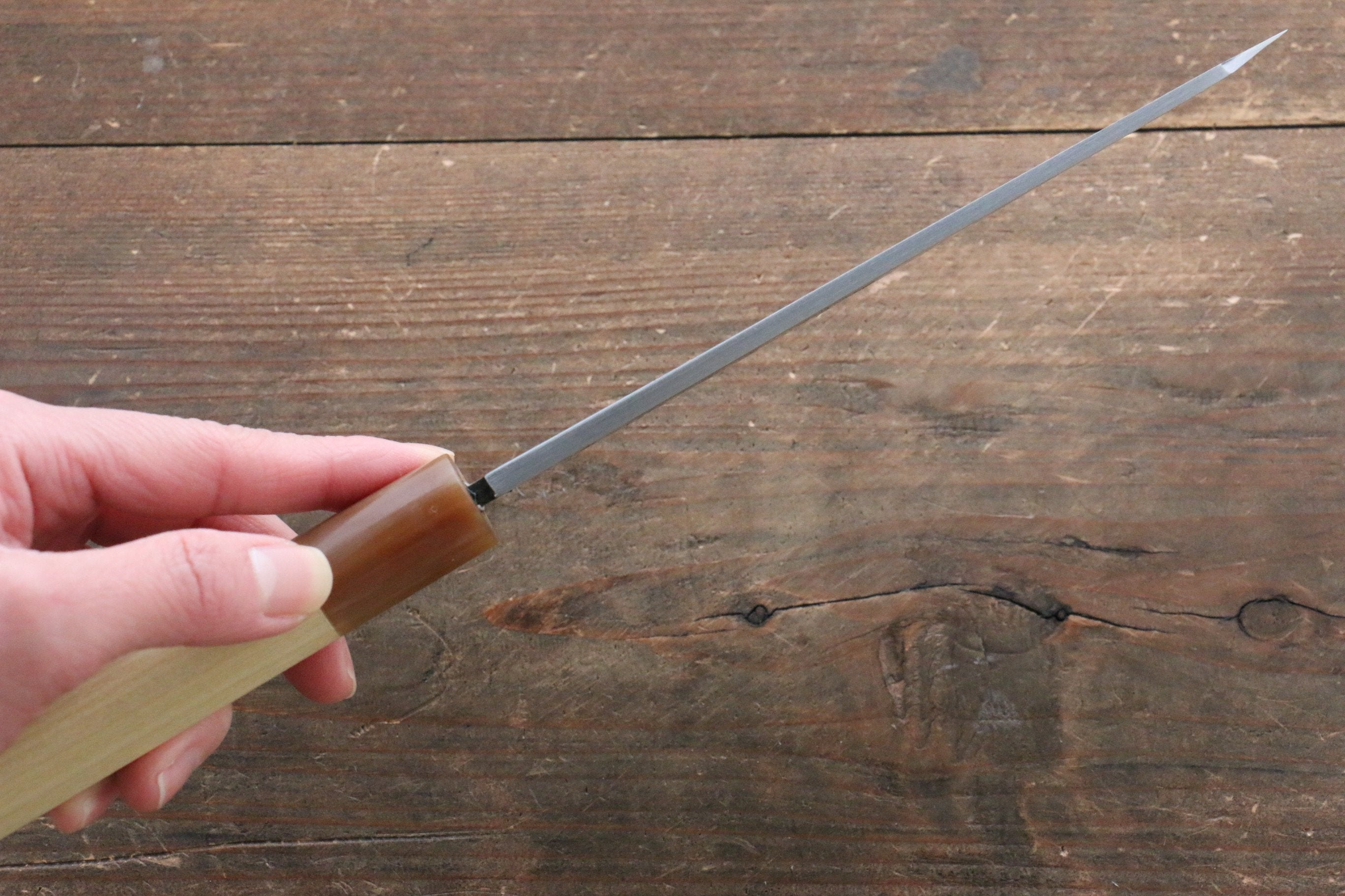 Hideo Kitaoka Blue Steel No.2 Damascus Honesuki Boning 150mm with Magnolia Handle - Japanny - Best Japanese Knife