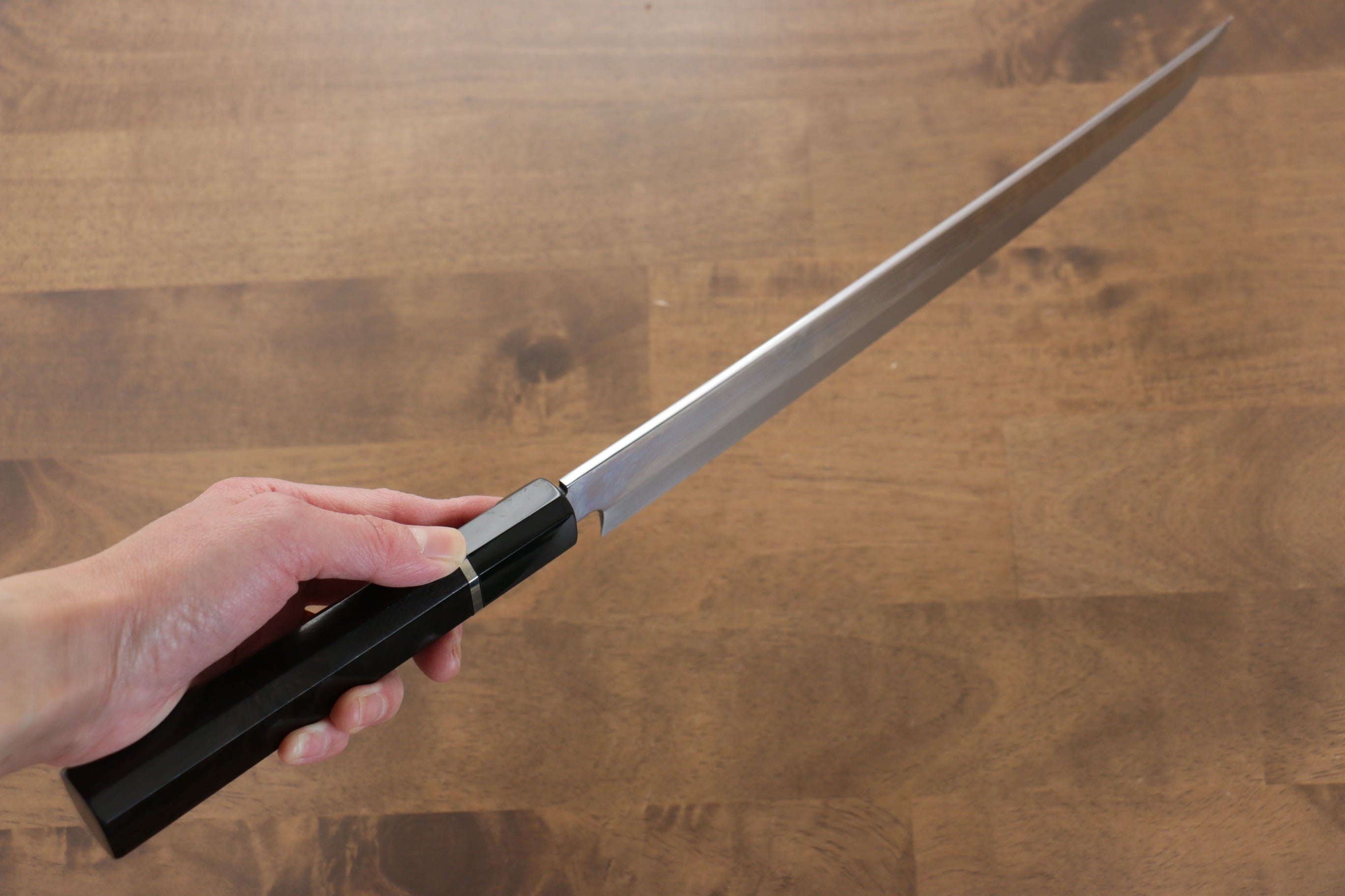 Sakai Takayuki Mt.Fuji White Steel No.2 Honyaki Sakimaru Yanagiba 300mm Ebony with Ring Handle with Sheath - Japanny - Best Japanese Knife