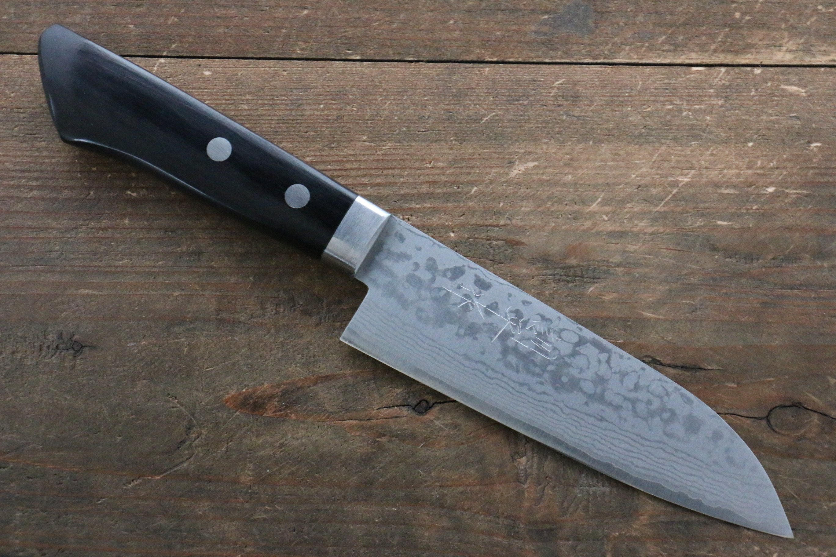 Kunihira Sairyu VG10 Damascus Small Santoku 135mm Black Pakka wood Handle - Japanny - Best Japanese Knife