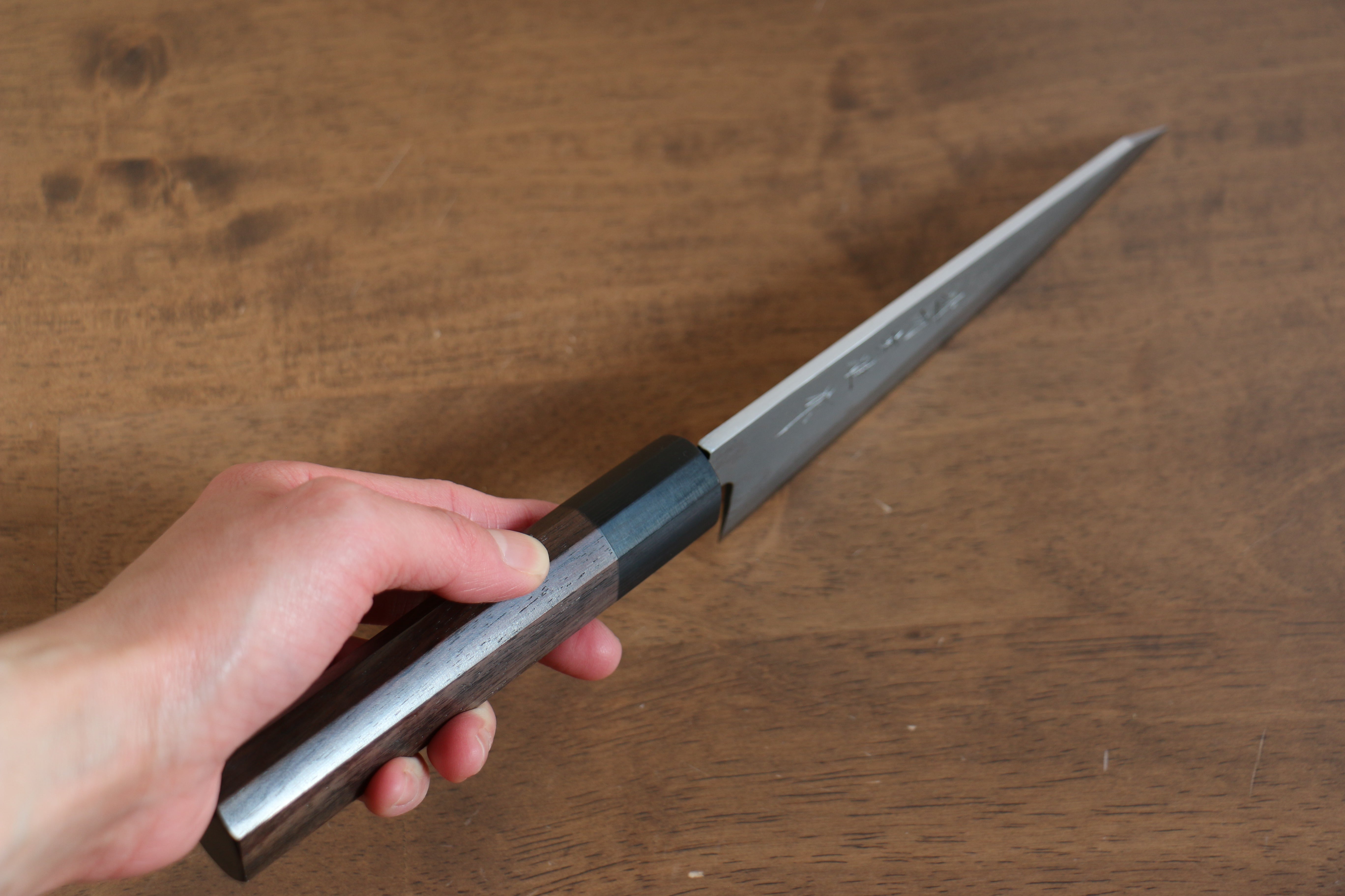 Hideo Kitaoka Blue Steel No.2 Damascus Honesuki Boning 150mm Shitan Handle - Japanny - Best Japanese Knife