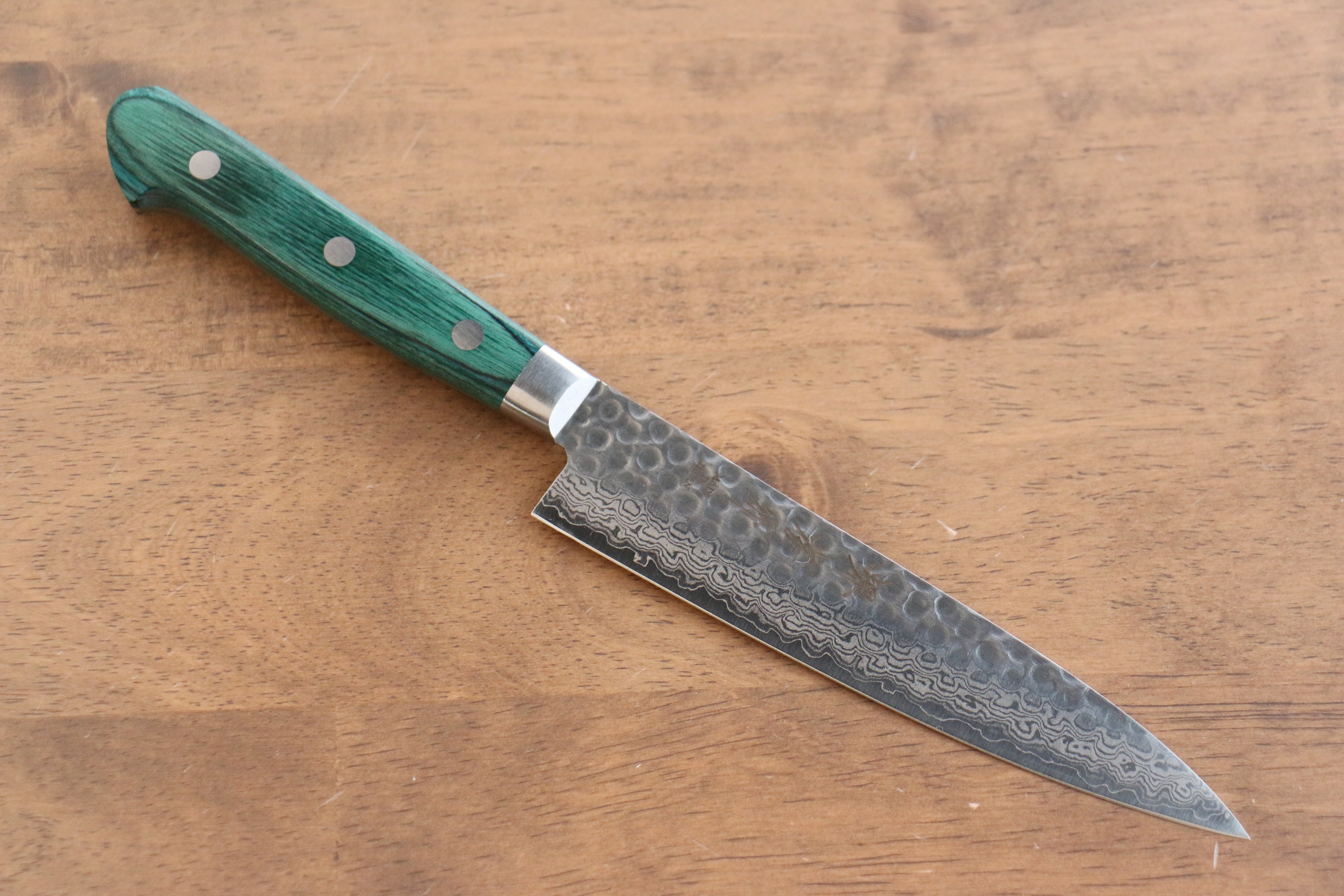 Sakai Takayuki VG10 17 Layer Damascus Petty-Utility 135mm Green Pakka wood Handle - Japanny - Best Japanese Knife