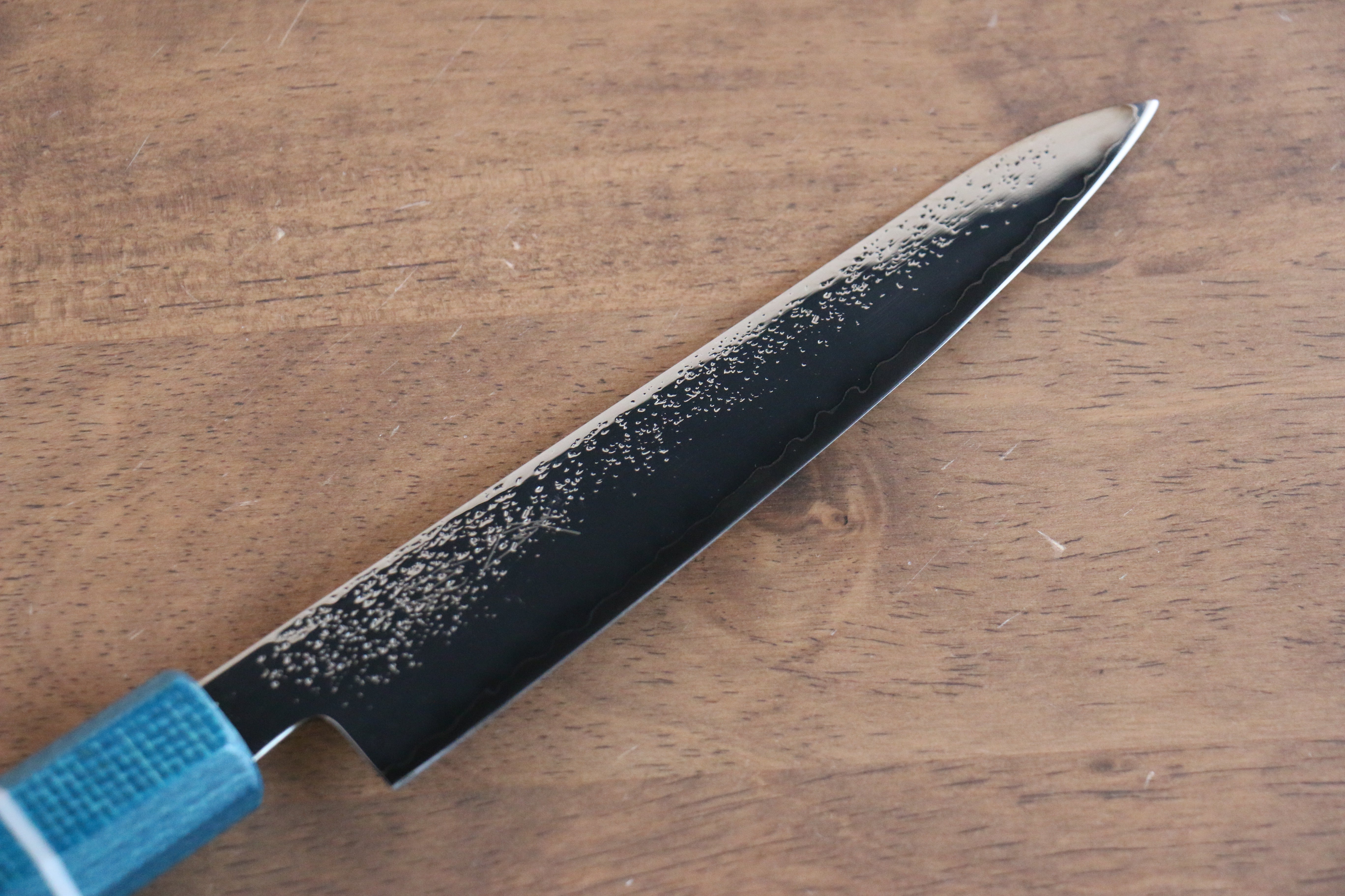 Seisuke VG5 Nashiji black dye Petty-Utility 150mm Blue Canvas Micarta Handle - Japanny - Best Japanese Knife