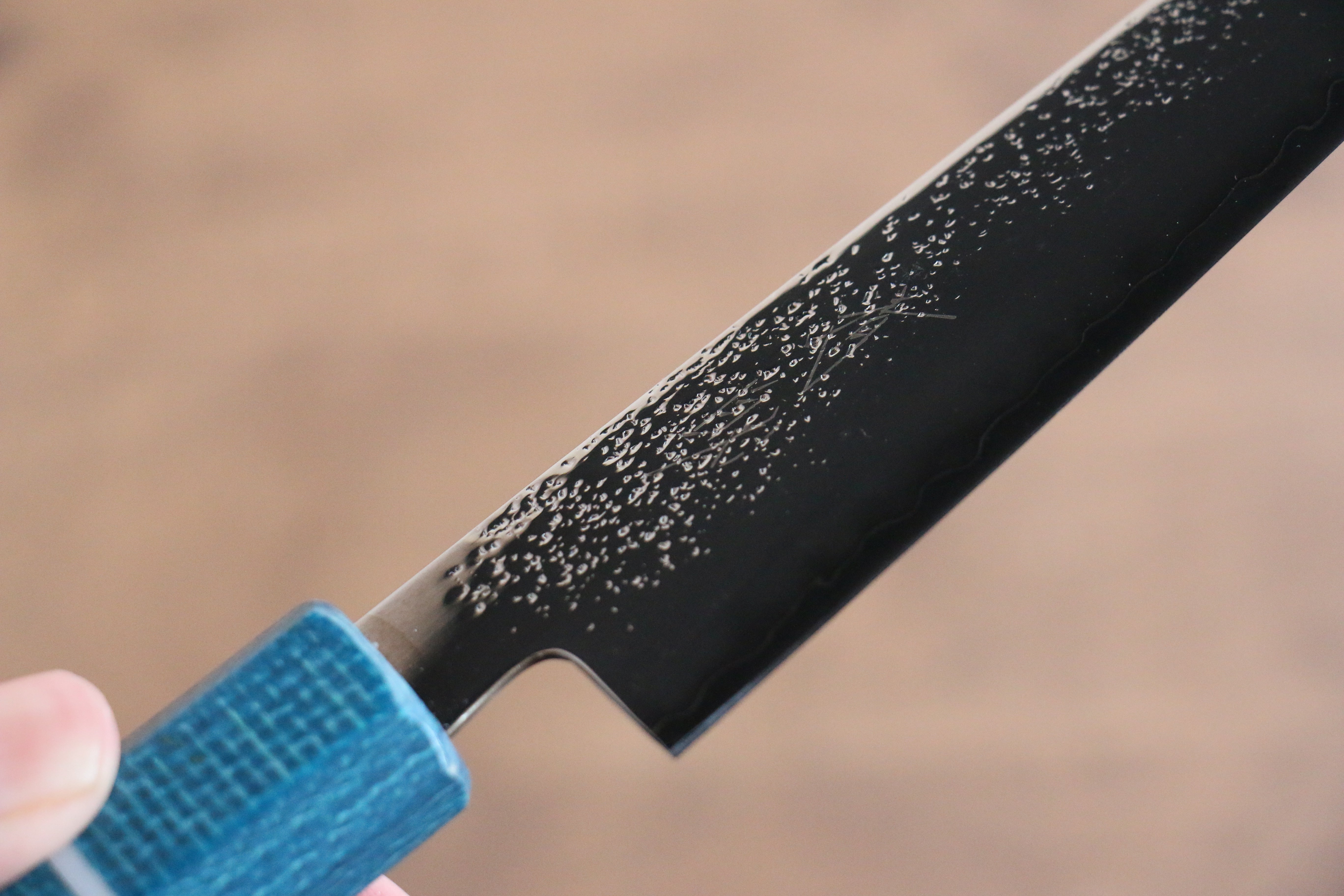 Seisuke VG5 Nashiji black dye Petty-Utility 150mm Blue Canvas Micarta Handle - Japanny - Best Japanese Knife
