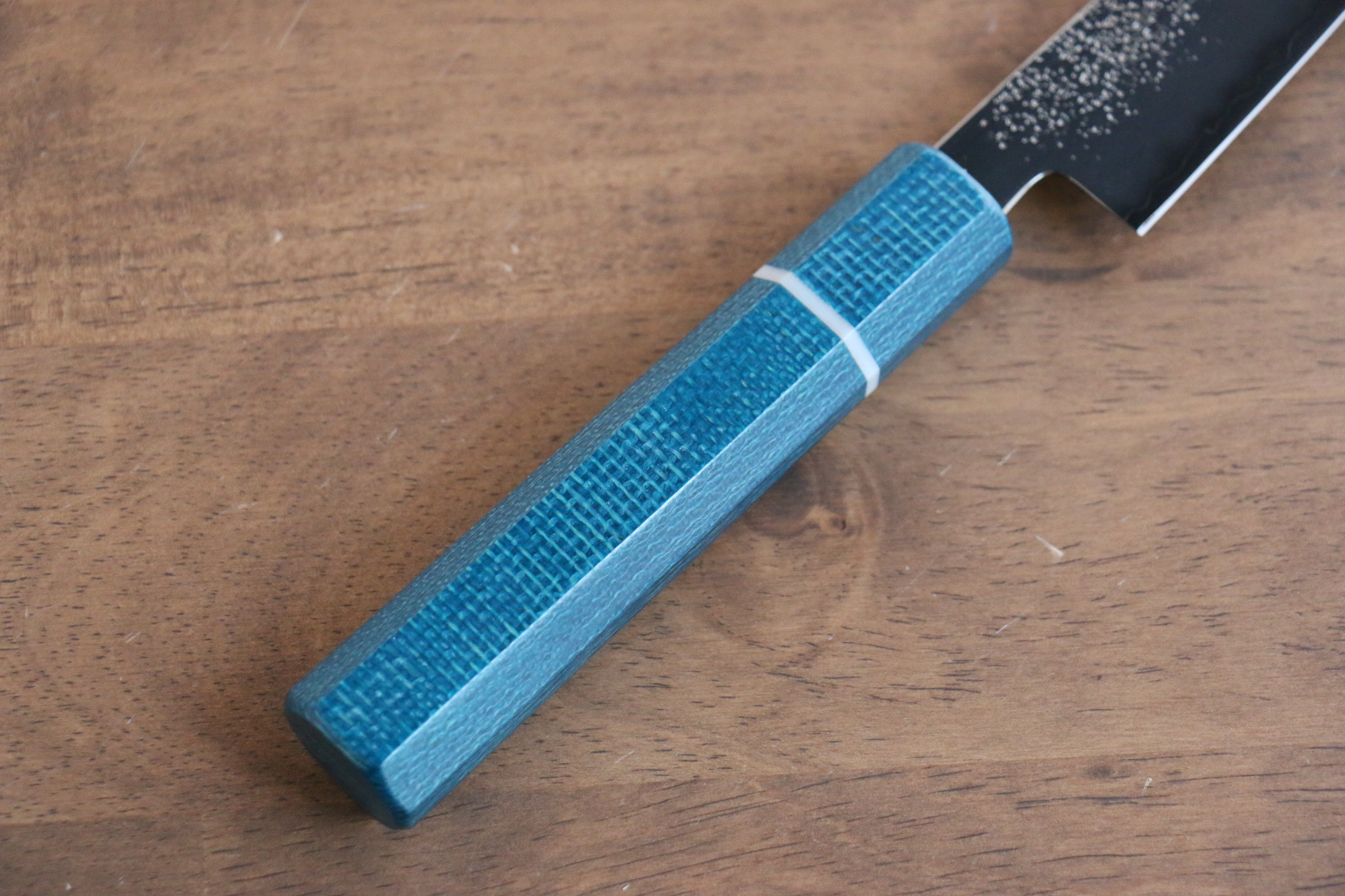 Seisuke VG5 Nashiji black dye Petty-Utility 150mm Blue Canvas Micarta Handle - Japanny - Best Japanese Knife