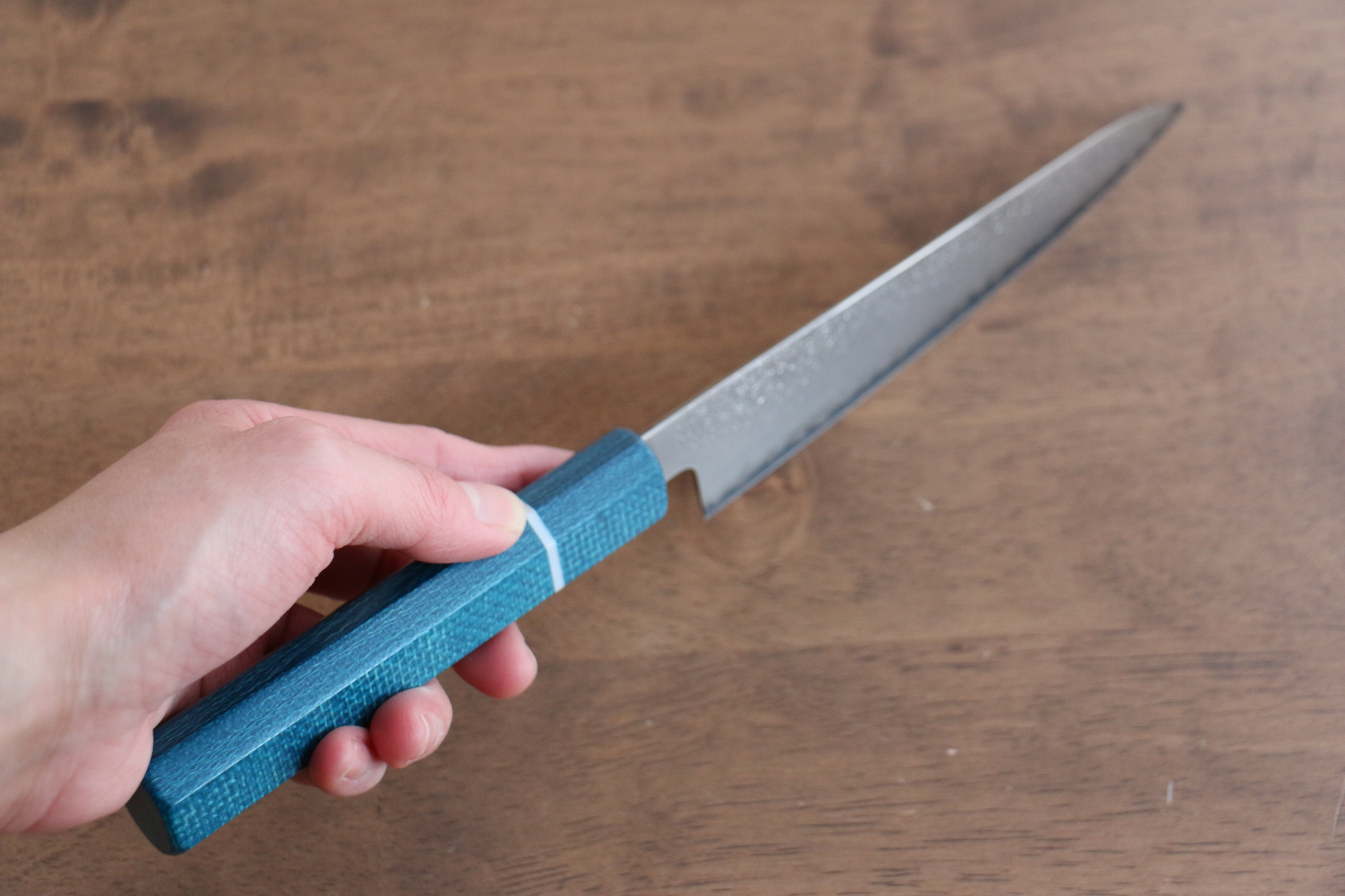 Seisuke VG5 Nashiji black dye Petty-Utility 150mm Blue Canvas Micarta Handle - Japanny - Best Japanese Knife