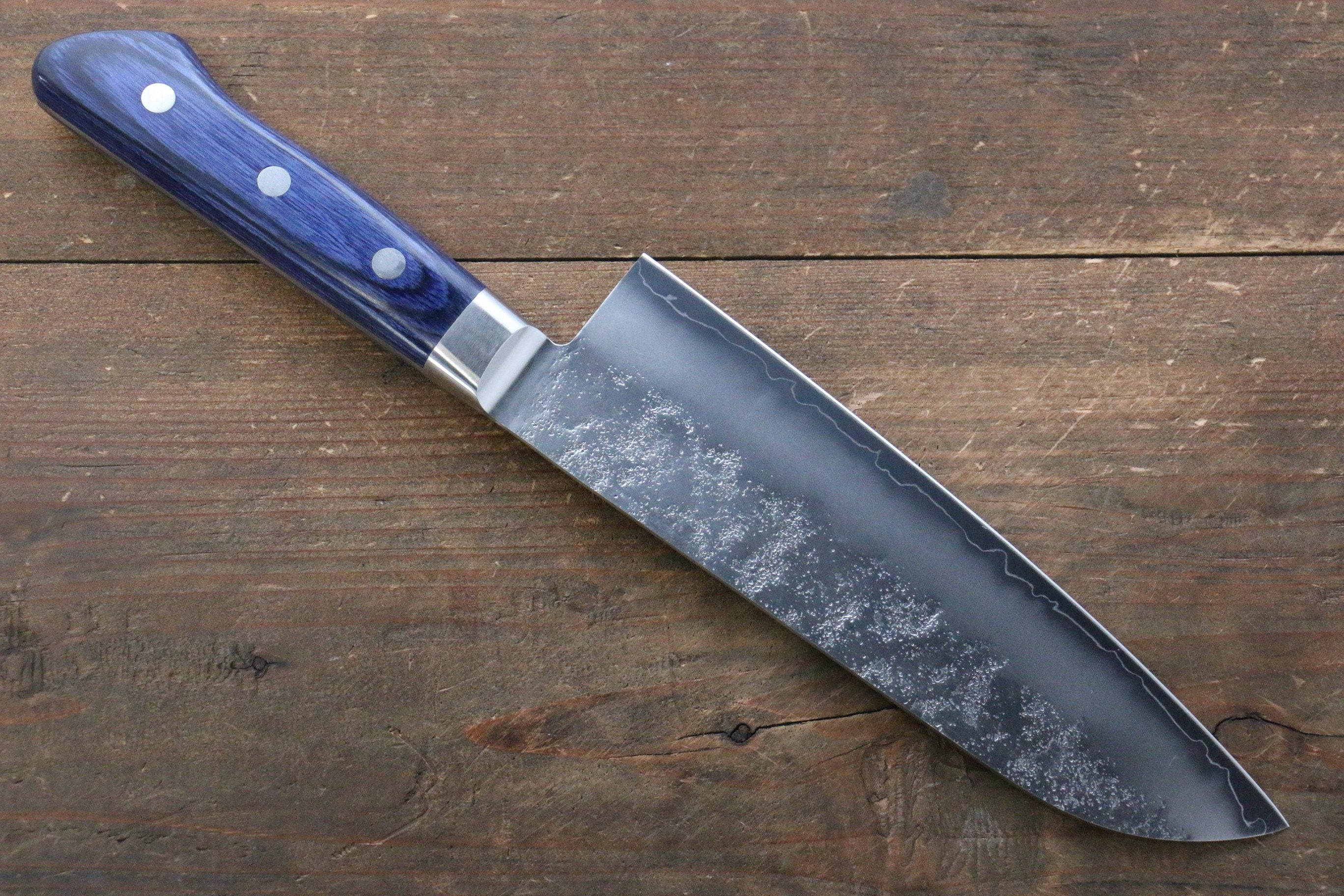 Seisuke Aonashi AUS10 3 Layer Nashiji Santoku 170mm Blue Pakka wood Handle - Japanny - Best Japanese Knife