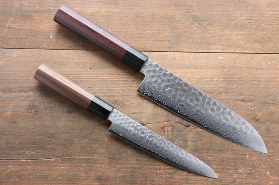 Sakai Takayuki 45 Layer Damascus Japanese Chef's Santoku Knife 180mm & Petty Knife 150mm with Shitan Handle Set - Japanny - Best Japanese Knife