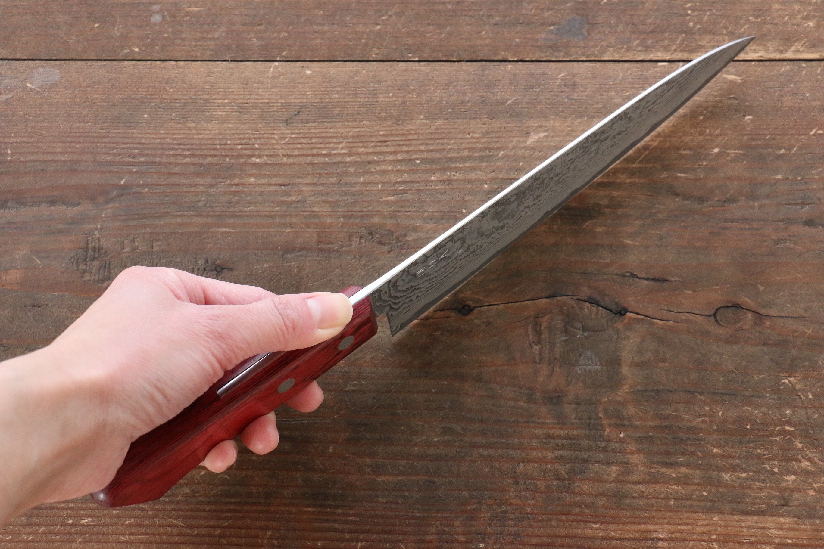 Nao Yamamoto VG10 Black Damascus Gyuto 180mm Red Pakka wood Handle - Japanny - Best Japanese Knife