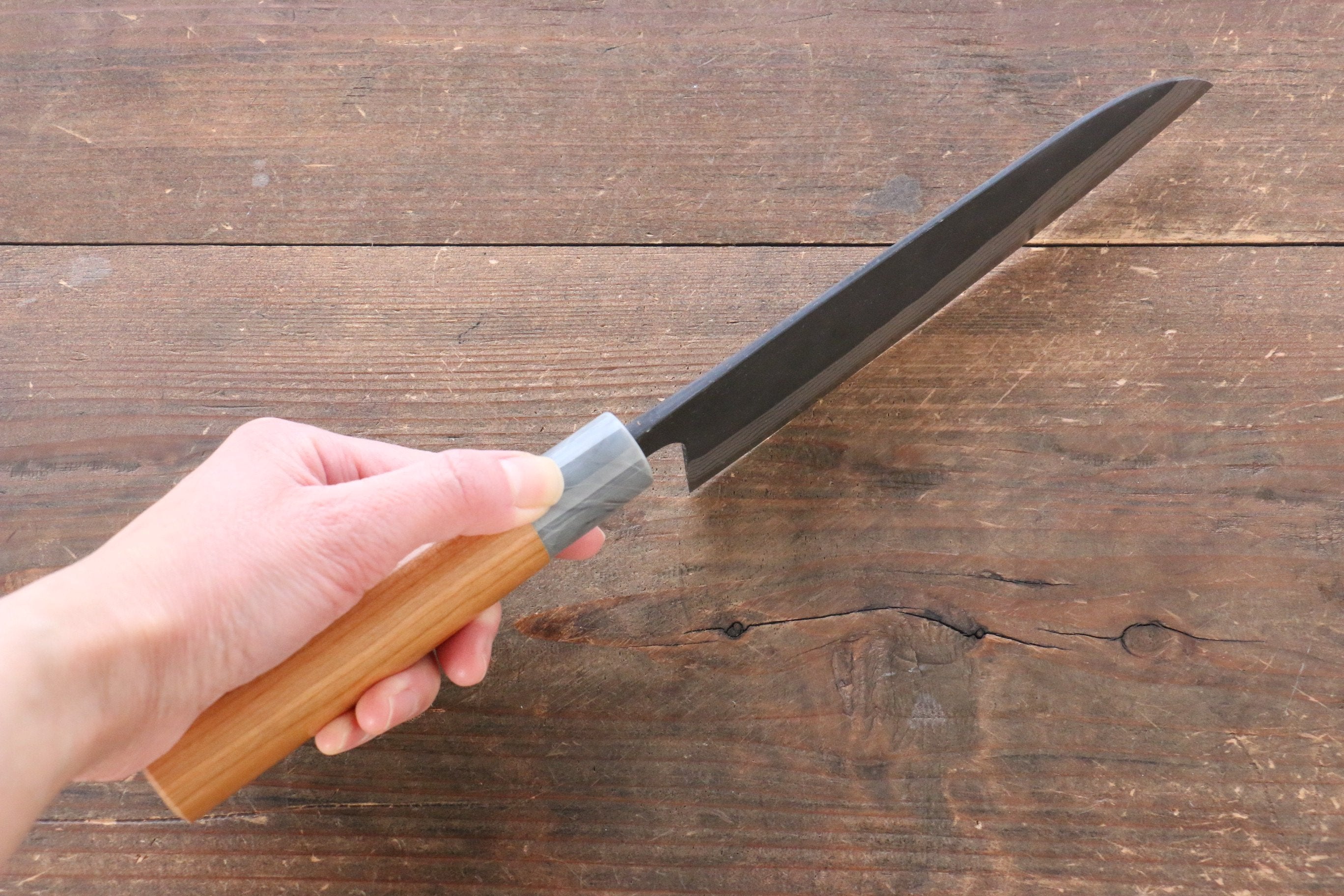 Nao Yamamoto White Steel No.2 Kurouchi Damascus Santoku 170mm American Cherry Handle - Japanny - Best Japanese Knife