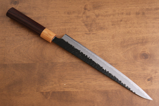 Seisuke Kokubyaku Blue Super Hammered Kurouchi Sujihiki 240mm Shitan Handle - Japanny - Best Japanese Knife