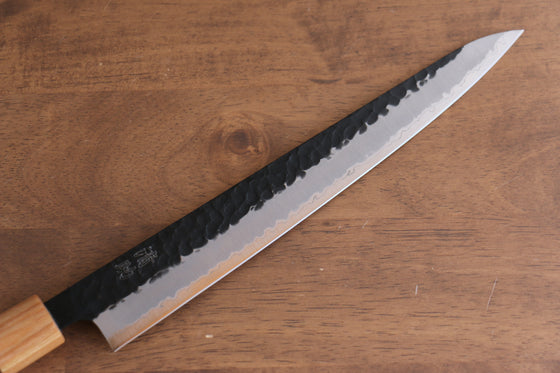 Seisuke Kokubyaku Blue Super Hammered Kurouchi Sujihiki 240mm Shitan Handle - Japanny - Best Japanese Knife