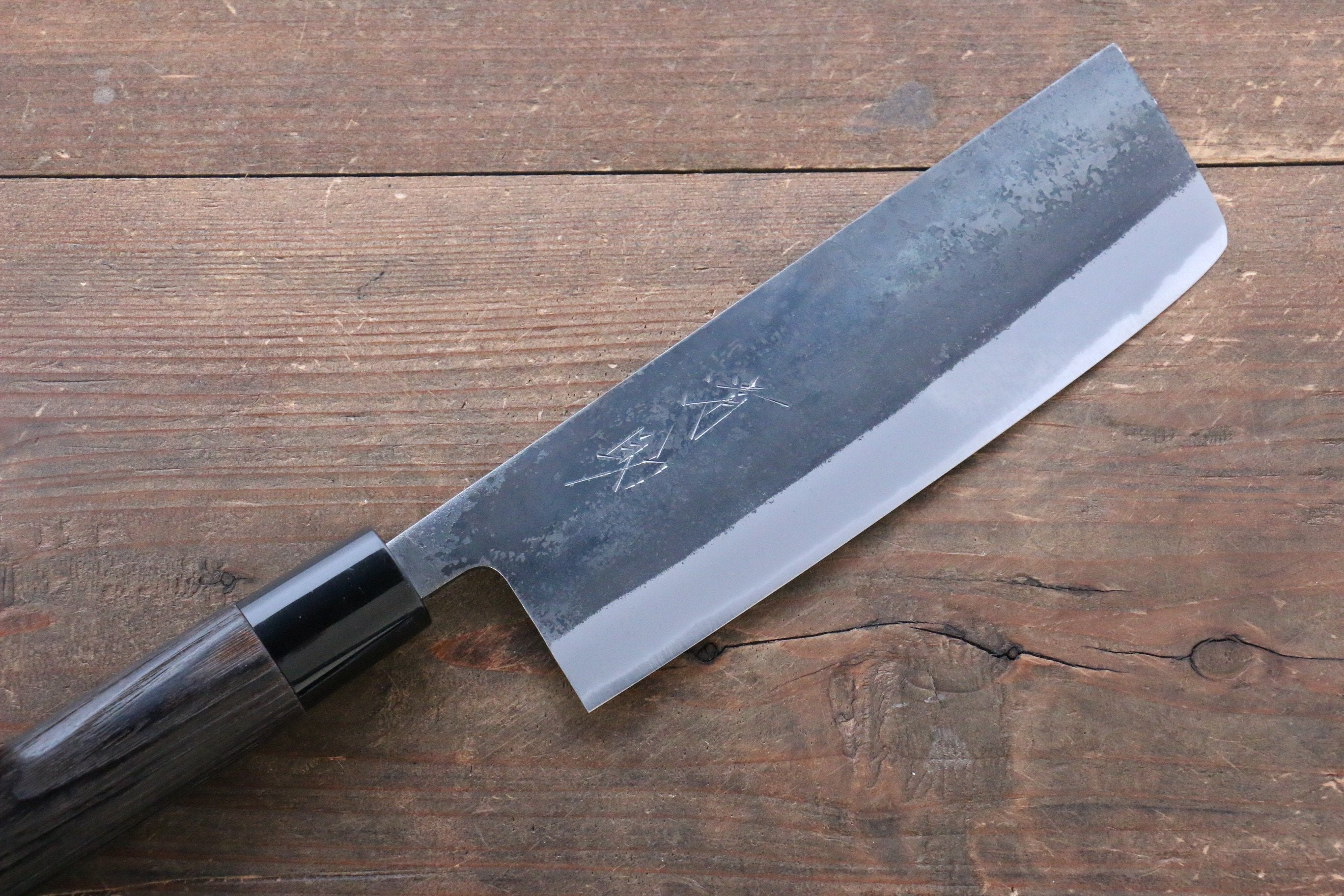 Seisuke White Steel Kurouchi Nakiri 165mm Burnt Chestnut Handle - Japanny - Best Japanese Knife