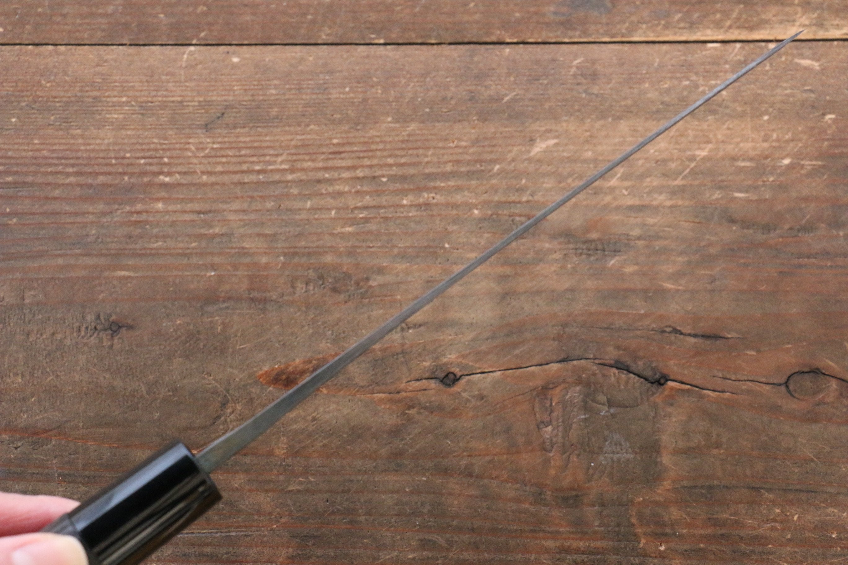 Seisuke White Steel Kurouchi Santoku 165mm Burnt Chestnut Handle - Japanny - Best Japanese Knife