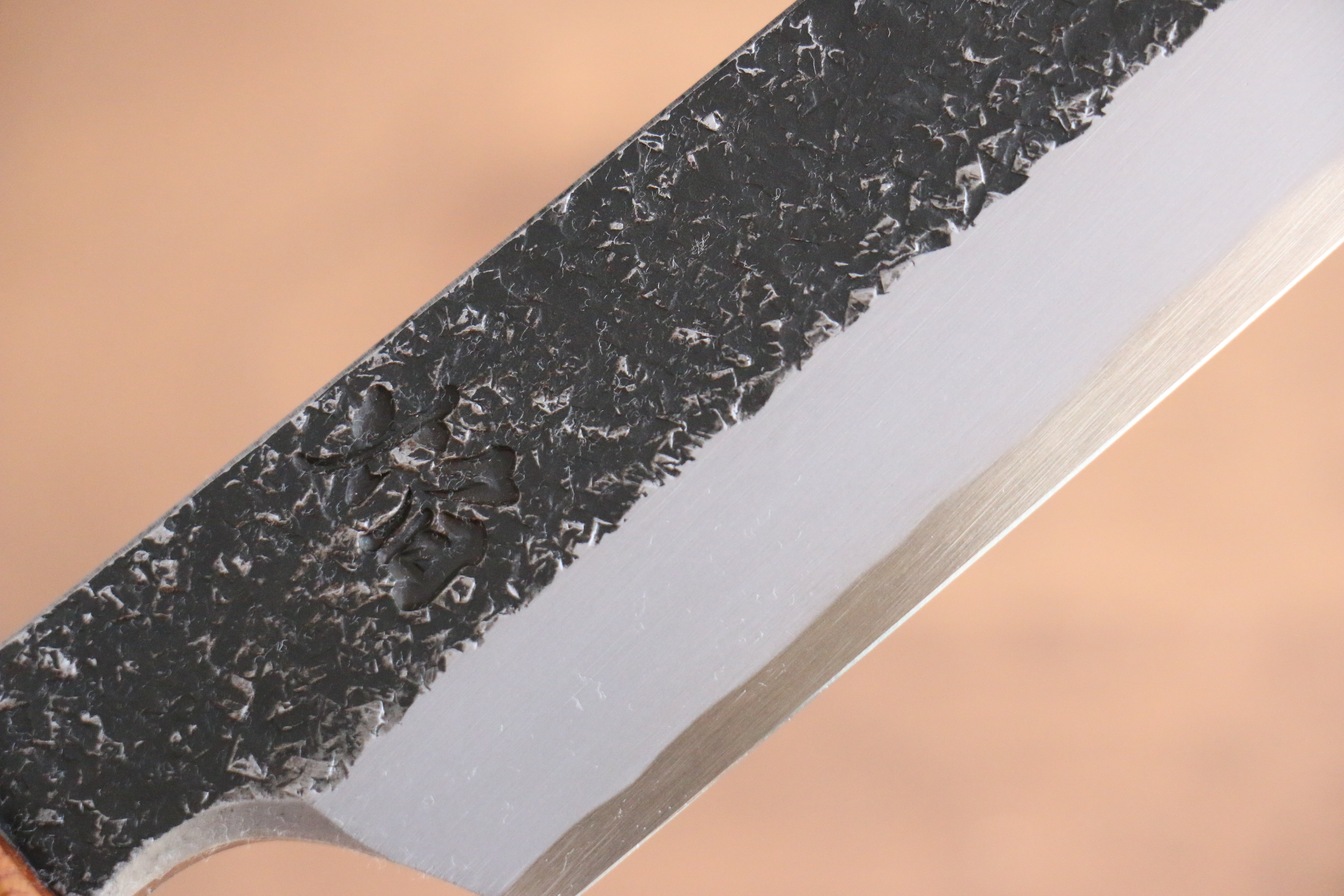 Sakai Takayuki Homura Guren Hien Blue Steel No.2 Kurouchi Hammered Kengata Yanagiba 300mm Burnt Oak Handle - Japanny - Best Japanese Knife