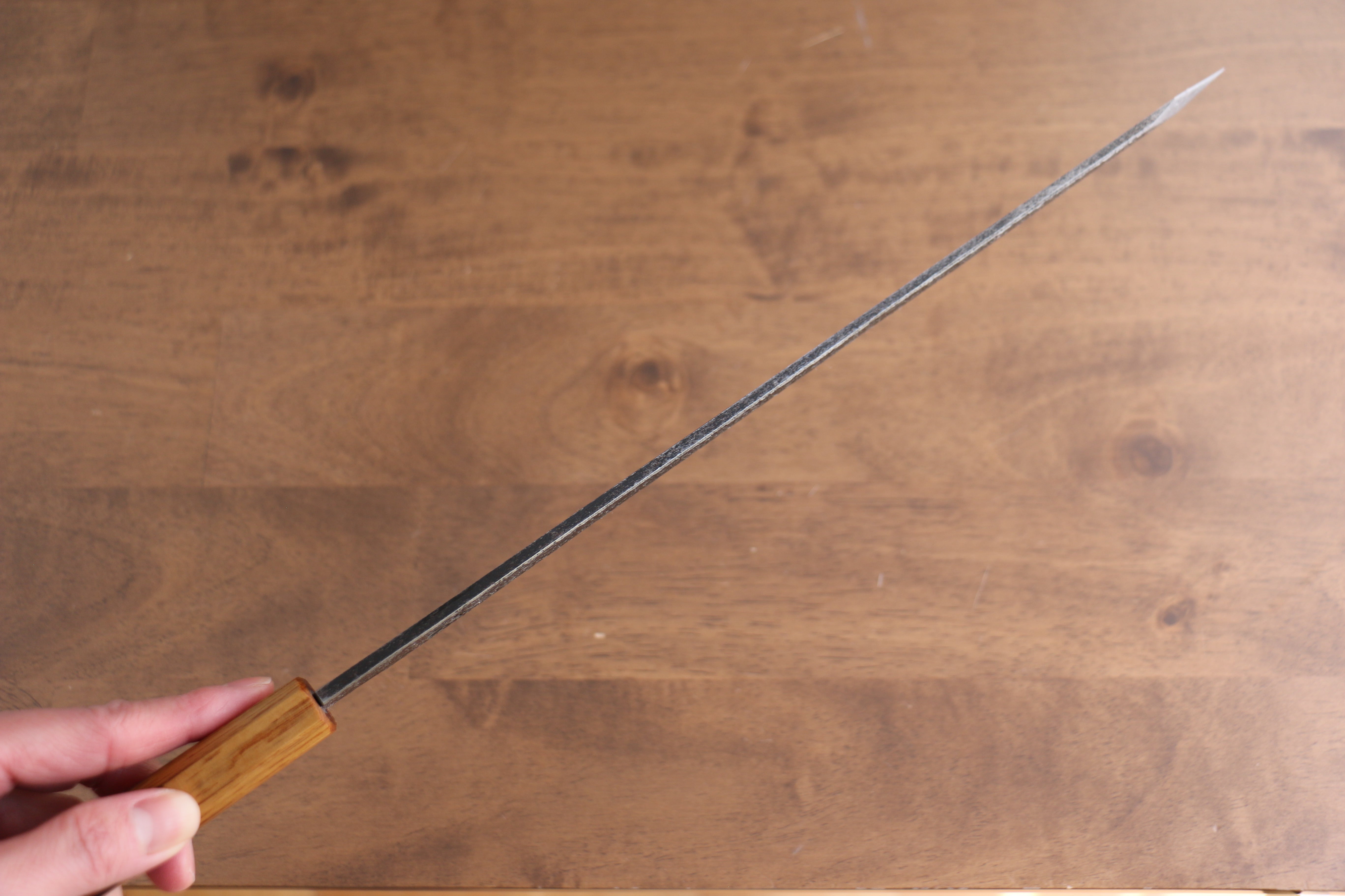 Sakai Takayuki Homura Guren Hien Blue Steel No.2 Kurouchi Hammered Kengata Yanagiba 300mm Burnt Oak Handle - Japanny - Best Japanese Knife