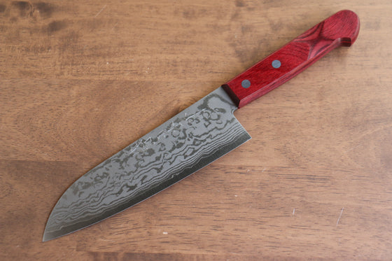 Nao Yamamoto VG10 Damascus Santoku 170mm Red Pakka wood Handle - Japanny - Best Japanese Knife