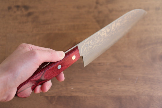 Nao Yamamoto VG10 Damascus Santoku 170mm Red Pakka wood Handle - Japanny - Best Japanese Knife