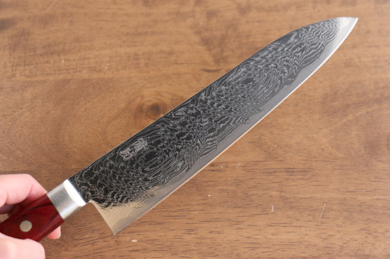 Seisuke Nami AUS10 Mirrored Finish Damascus Gyuto 210mm Red Pakka wood Handle - Japanny - Best Japanese Knife