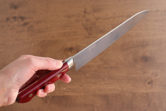 Seisuke Nami AUS10 Mirrored Finish Damascus Gyuto 210mm Red Pakka wood Handle - Japanny - Best Japanese Knife