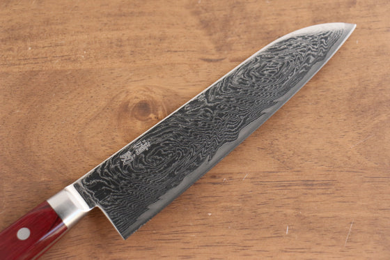 Seisuke Nami AUS10 Mirrored Finish Damascus Santoku  180mm Red Pakka wood Handle - Japanny - Best Japanese Knife