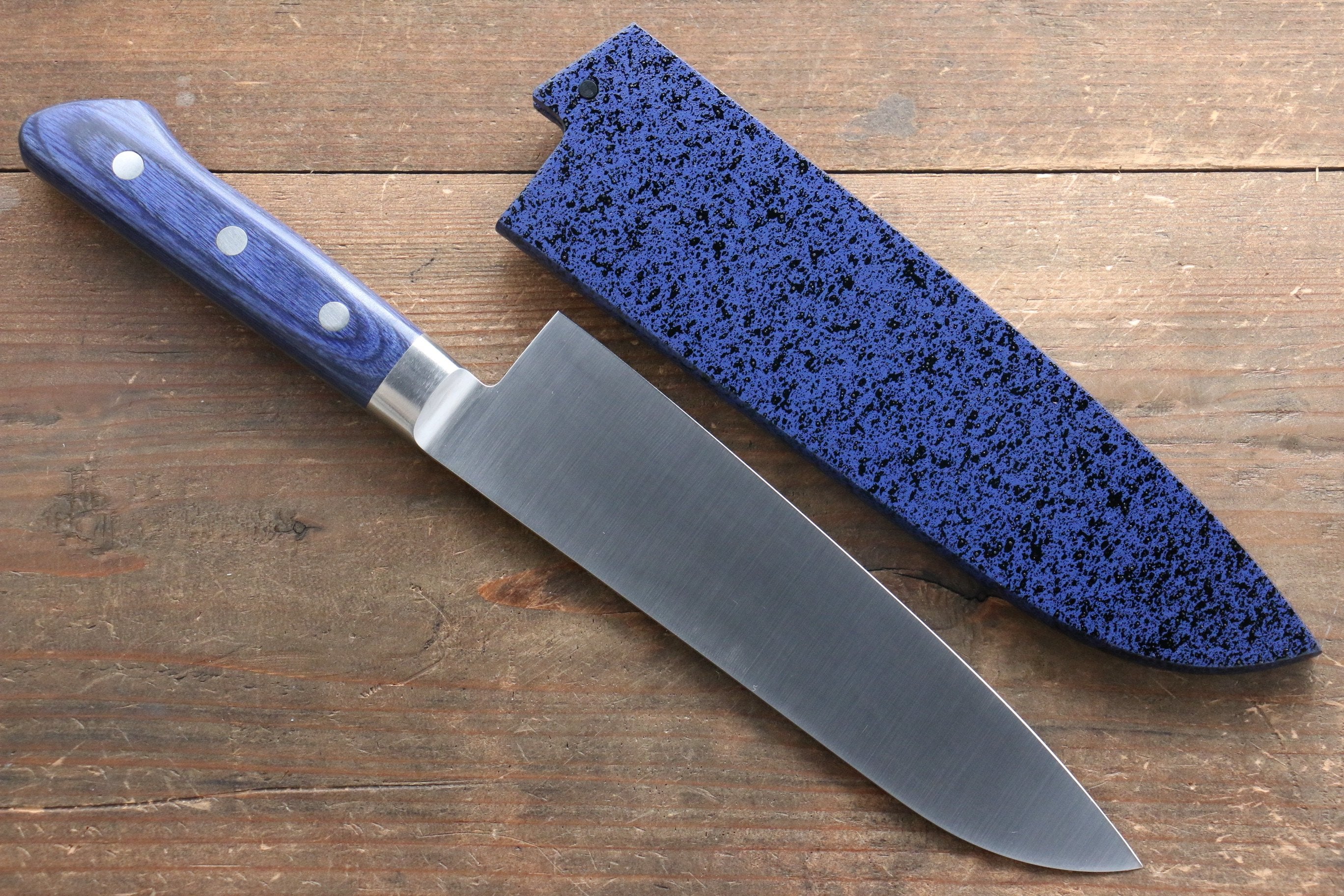 Seisuke Seiten Molybdenum Santoku 180mm Blue Pakka wood Handle with Sheath - Japanny - Best Japanese Knife