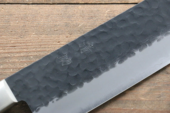 Seisuke Kurobeni Blue Super Hammered Kurouchi Nakiri 165mm Red Pakka wood Handle - Japanny - Best Japanese Knife