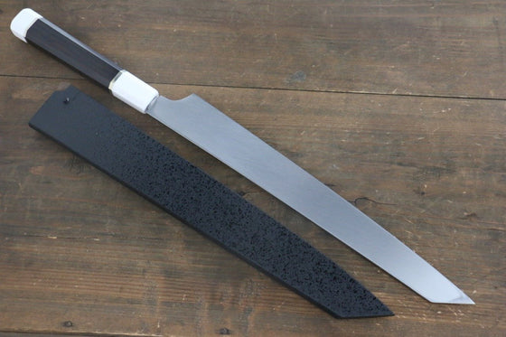 Sakai Takayuki Ginryu Honyaki Swedish Steel Mirrored Finish Kengata Yanagiba 300mm Ebony Wood Handle with Sheath - Japanny - Best Japanese Knife