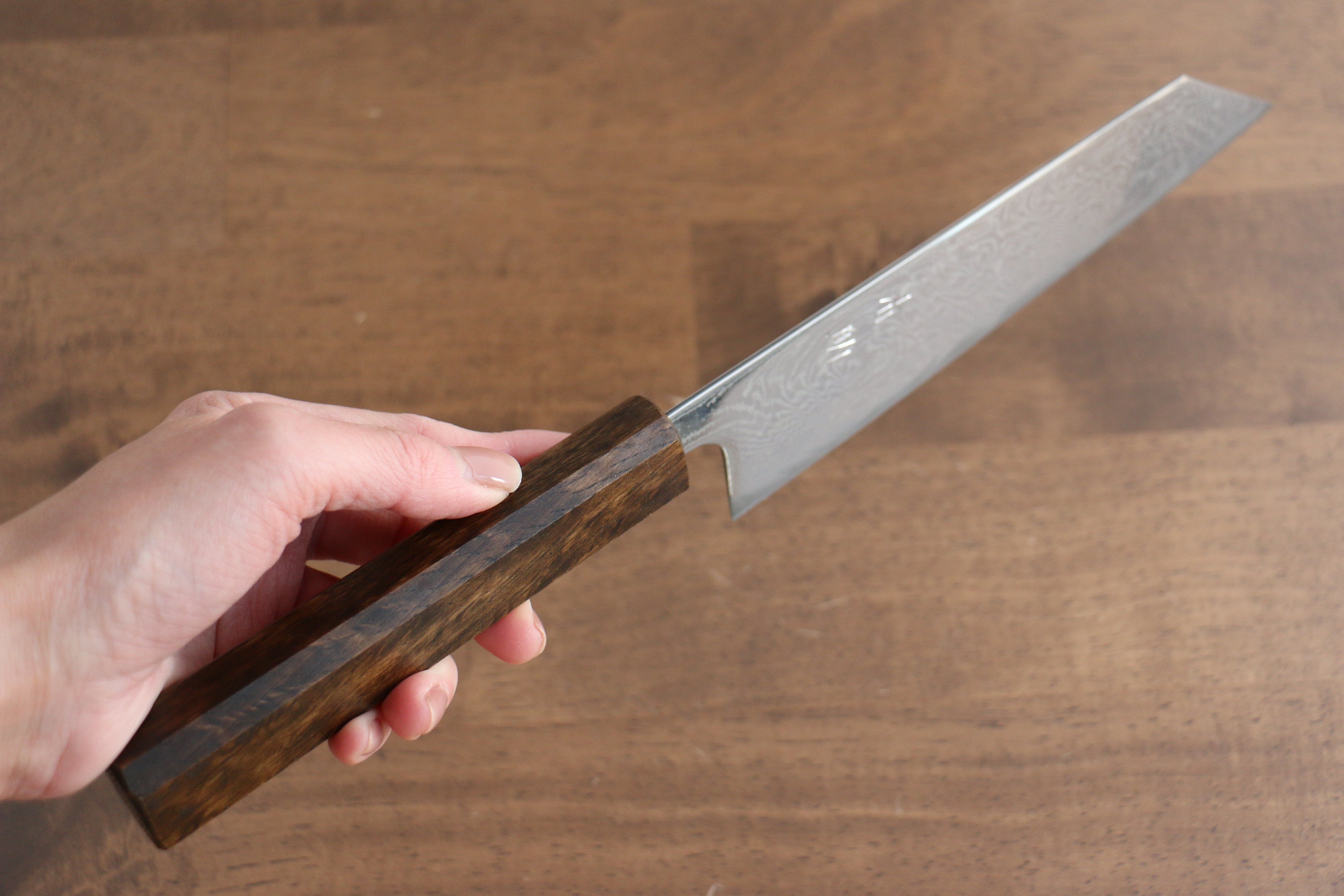 Seisuke Nami AUS10 Mirrored Finish Damascus Bunka  180mm Oak Handle - Japanny - Best Japanese Knife