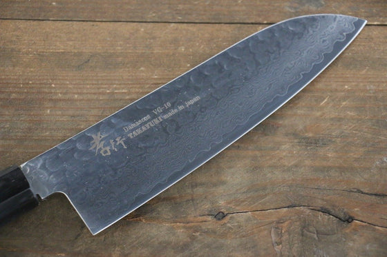 Sakai Takayuki VG10 33 Layer Damascus Hammered Santoku 170mm Green Lacquered Handle with Sheath - Japanny - Best Japanese Knife