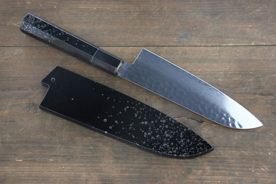 Sakai Takayuki VG10 33 Layer Damascus Hammered Santoku 170mm Silver Dots Lacquered Handle with Sheath - Japanny - Best Japanese Knife