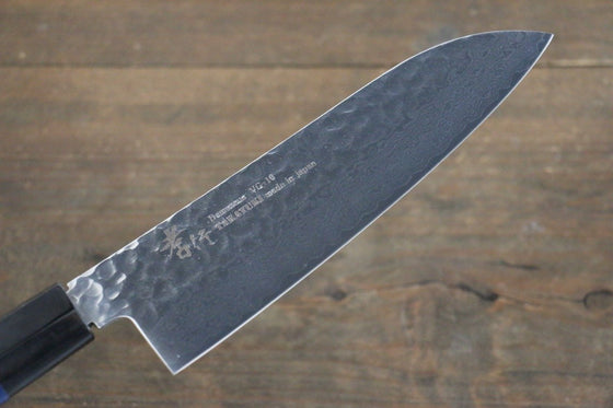 Sakai Takayuki VG10 33 Layer Damascus Hammered Santoku 170mm Blue Lacquered Handle with Sheath - Japanny - Best Japanese Knife