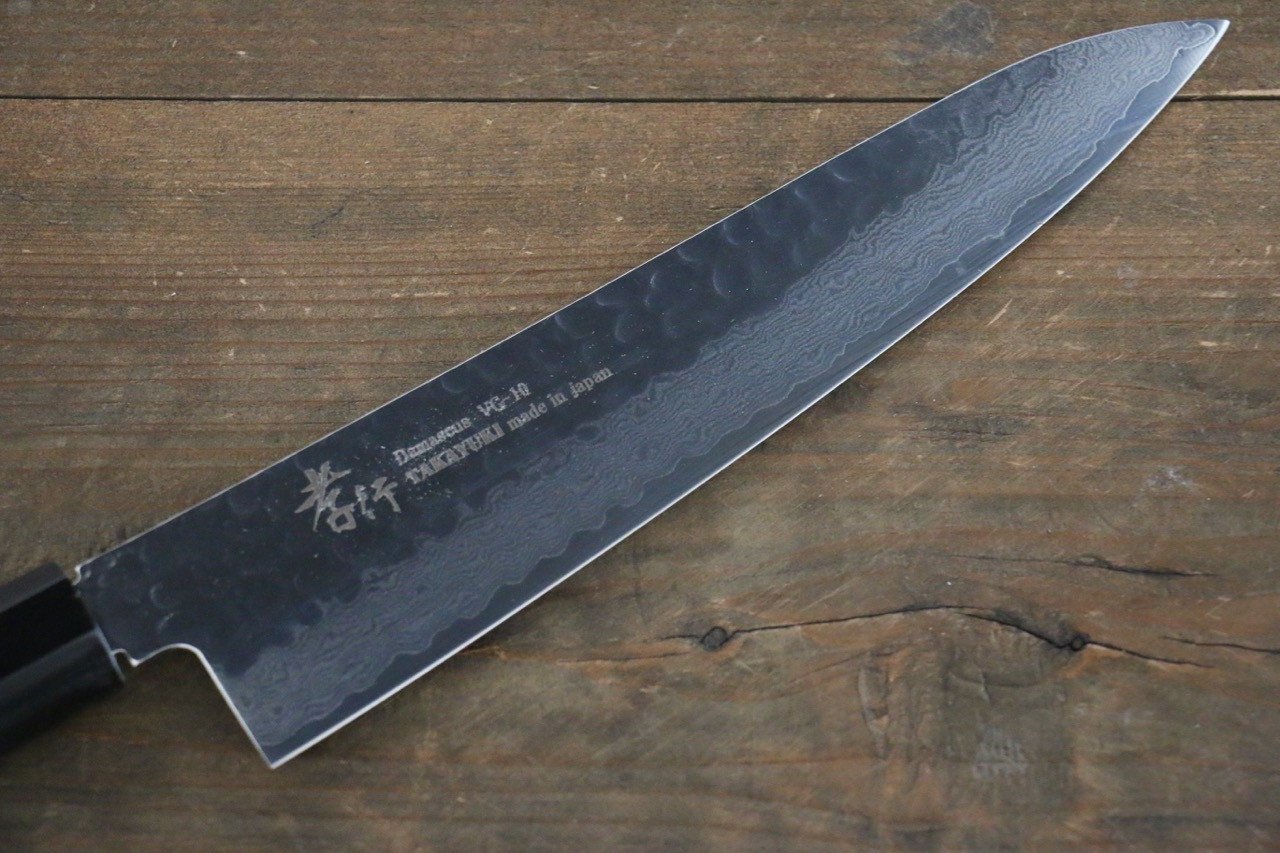 Sakai Takayuki VG10 33 Layer Damascus Hammered Gyuto 210mm Blue Lacquered Handle with Sheath - Japanny - Best Japanese Knife