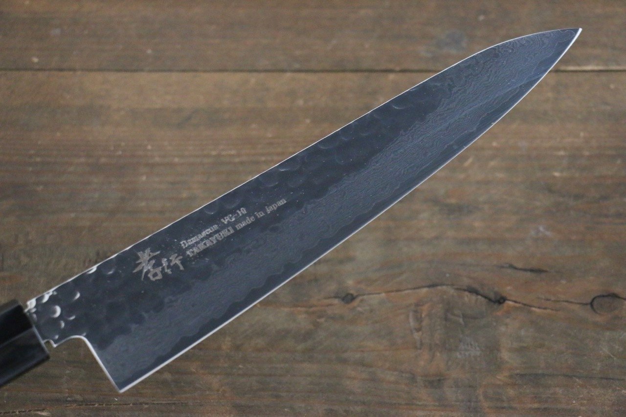 Sakai Takayuki VG10 33 Layer Damascus Hammered Gyuto 210mm Blue Lacquered Handle with Sheath - Japanny - Best Japanese Knife