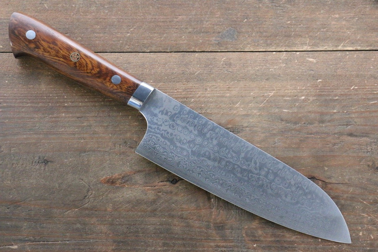 Nao Yamamoto Coreless Damascus Santoku 170mm Ironwood Handle - Japanny - Best Japanese Knife