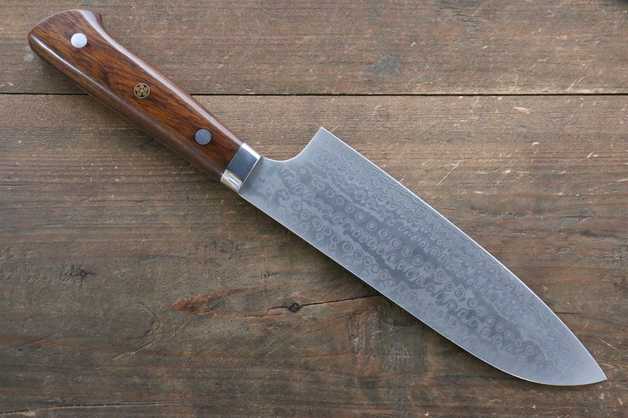 Nao Yamamoto Coreless Damascus Santoku 170mm Ironwood Handle - Japanny - Best Japanese Knife
