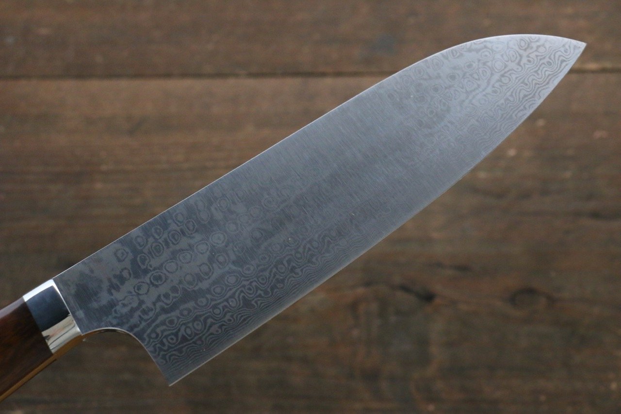 Nao Yamamoto Coreless Damascus Santoku 170mm Ironwood Handle - Japanny - Best Japanese Knife