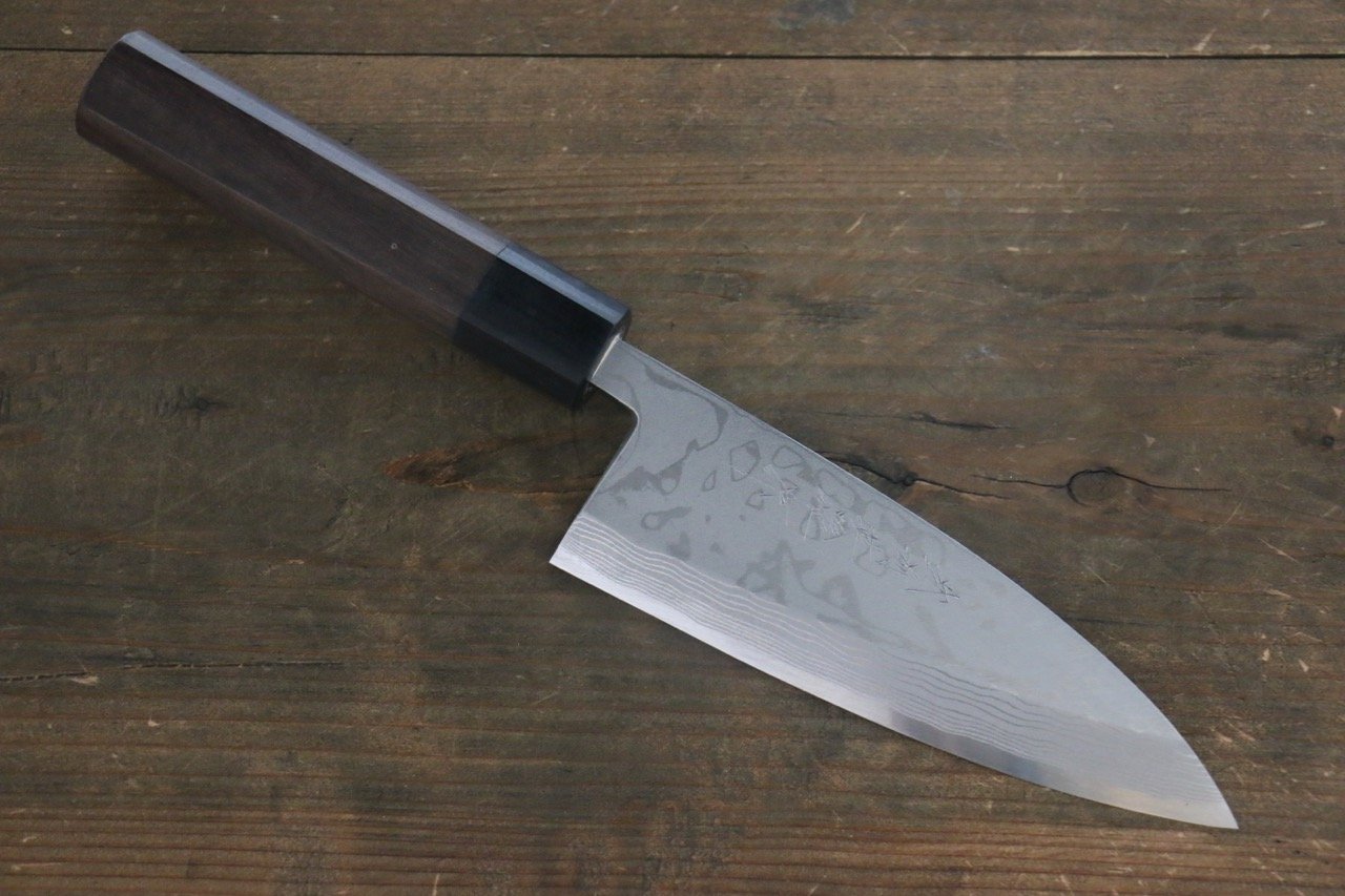 Hideo Kitaoka White Steel No.2 Damascus Deba 150mm Shitan Handle - Japanny - Best Japanese Knife