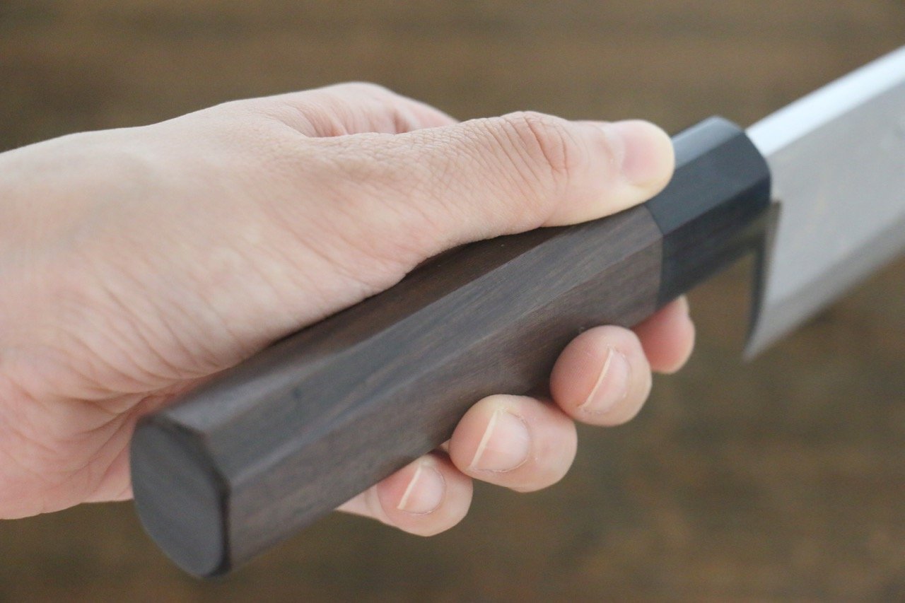 Hideo Kitaoka White Steel No.2 Damascus Deba 150mm Shitan Handle - Japanny - Best Japanese Knife