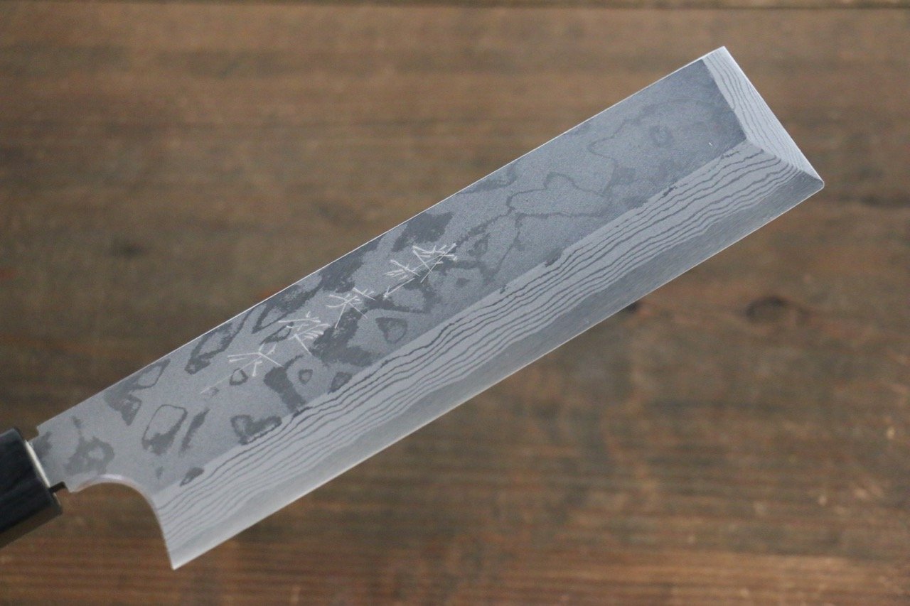 Hideo Kitaoka White Steel No.2 Damascus Kakugata Usuba 180mm Shitan Handle - Japanny - Best Japanese Knife